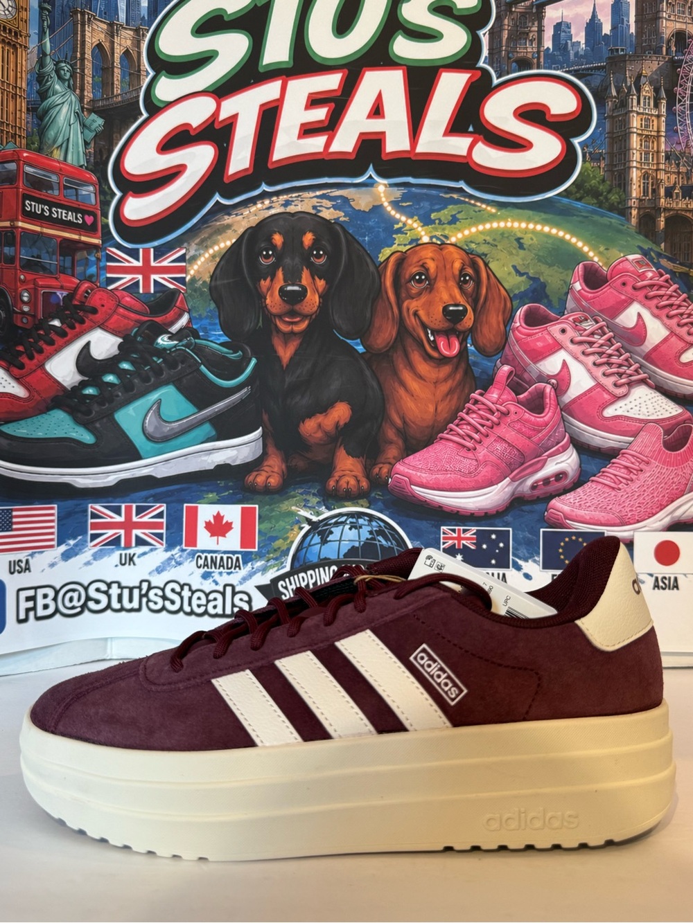 adidas Women’s VL Court Bold Sneakers - Burgundy & Cream - Picture 2 of 8